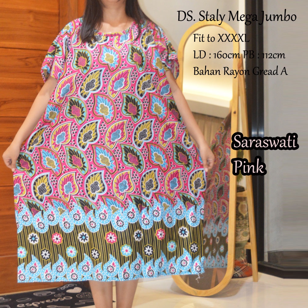 Daster Mega Jumbo Staly LD 160cm || Daster Jumbo Murah-Saraswati Pink A