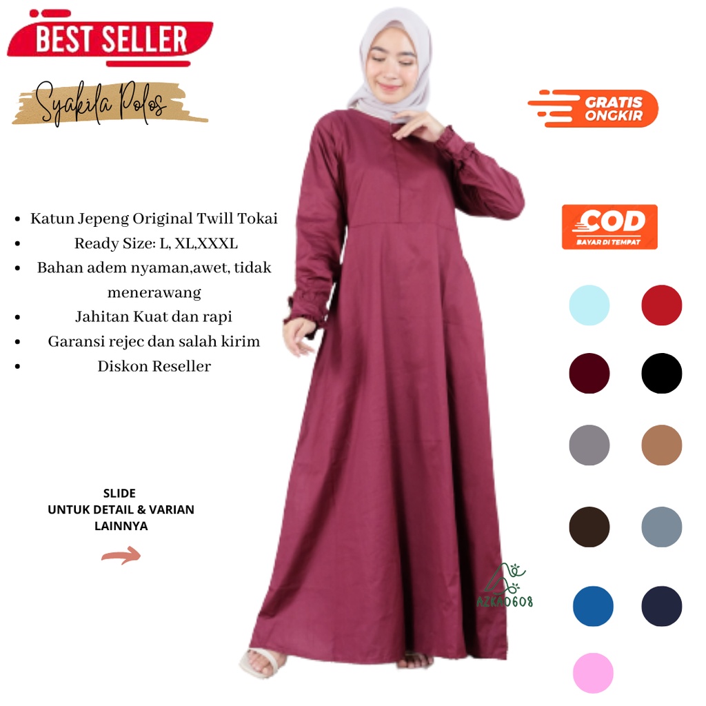 Gamis Katun Jepang Polos Original Model Syakila Kiky Collection
