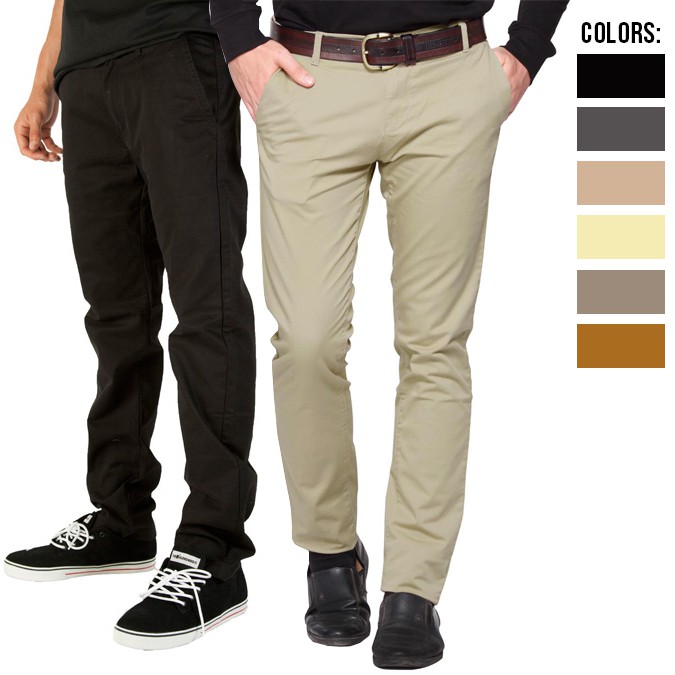 CELANA Pria SLIMFIT Panjang chino KERJA HARIAN HITAM MOCCA ABU GREY KREAM CREAM Sz 27 - 36