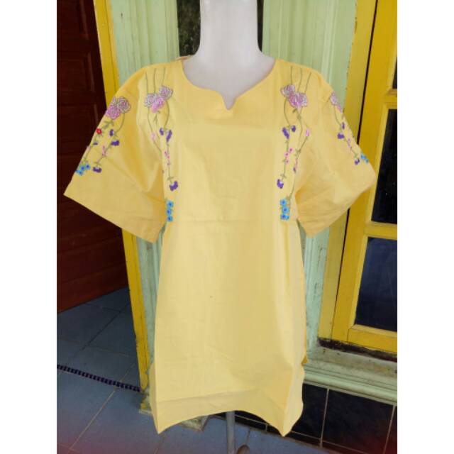 BLUS ATASAN JUMBO /BIG SIZE KATUN KUNING BORDIR MAWAR