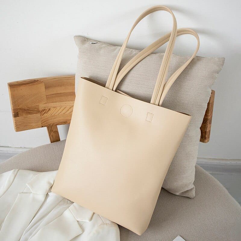 TUGUFAMILY - BISA COD - TOTEBAG POLOS KULIT SINTETIS UK. 32X28 CM WARNA HITAM, ABU, COKLAT, KREM | TOTEBAG KERJA, KULIAH, SEKOLAH, TRAVELING | TOTEBAG POLOS LUCU DAN UNIK IMPORT