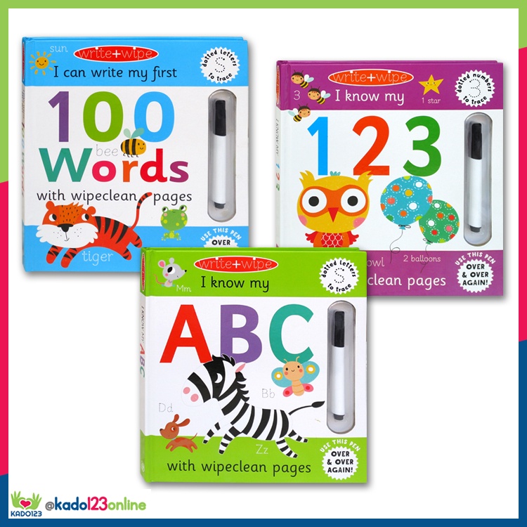 I Know My 123, ABC, My First 100 Words (Write + Wipe Board Book With Wipeclean Pages) (KD)