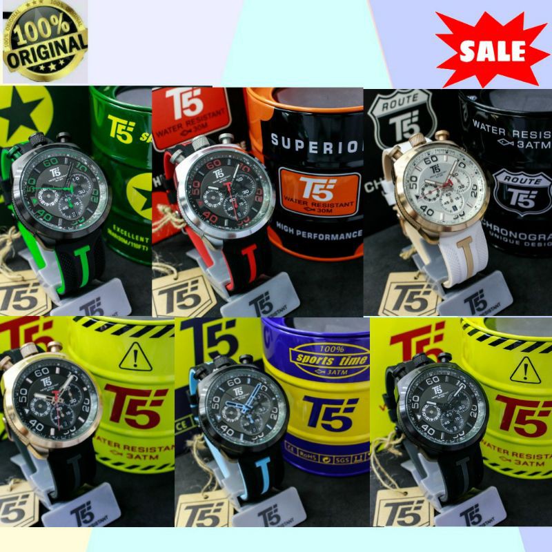 Jam tangan sport pria T5 H 3619 Original Water resist include