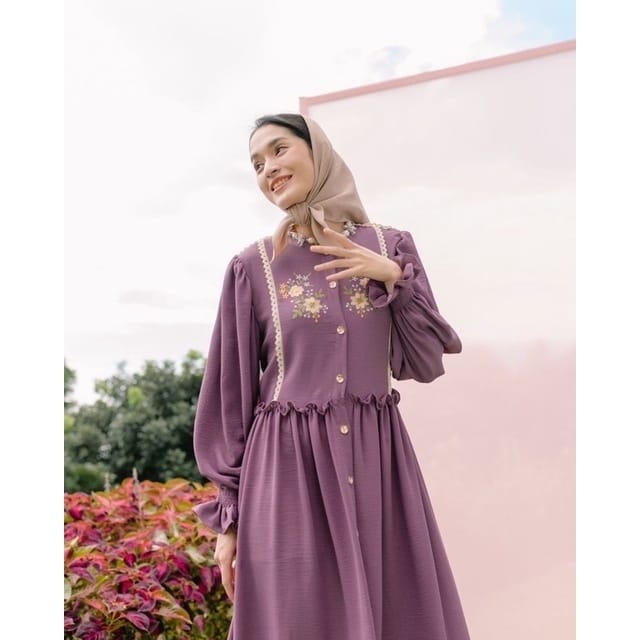 GAMIS ZEVELL ZEVANCA MAXY CRINCLE BORDIR BUNGA PREMIUM SERAYA CRINKLE AIRFLOW MUSLIMAH SYARI REMPEL