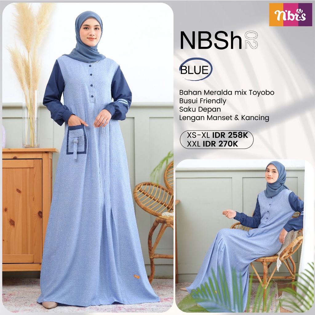 Nibras Gamis NBSh 02 Bahan Meralda mix Toyobo Dress Muslimah Simpel Kekinian