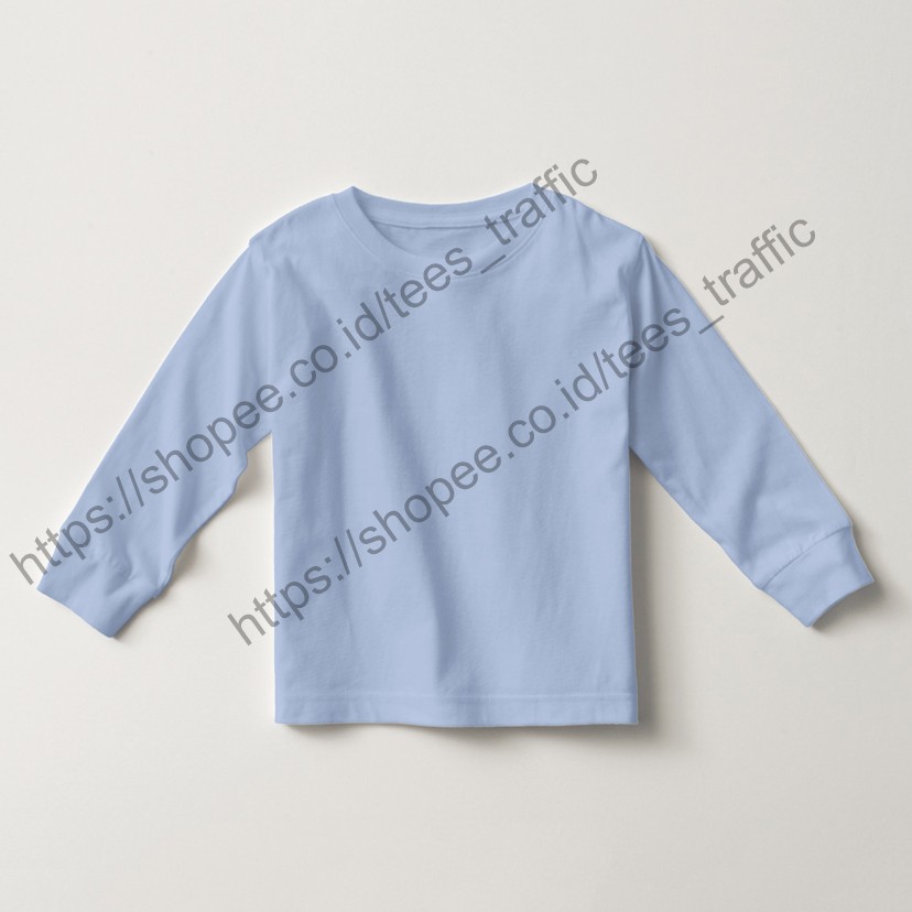Kaos Anak Polos Lengan Panjang Warna Biru Muda Size S M L XL Teestraffic