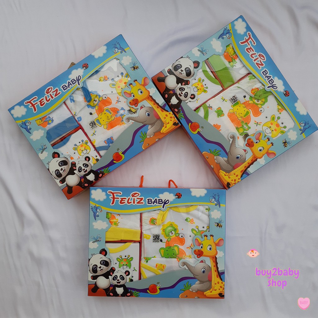 Paket Kado bayi Baby Gift Set Feliz Baby 3 in 1 dus karakter