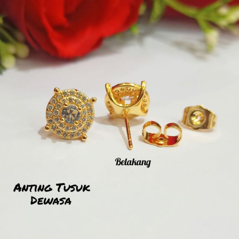 Set dewasa permata full zircon elegan,simple emas tidak karat