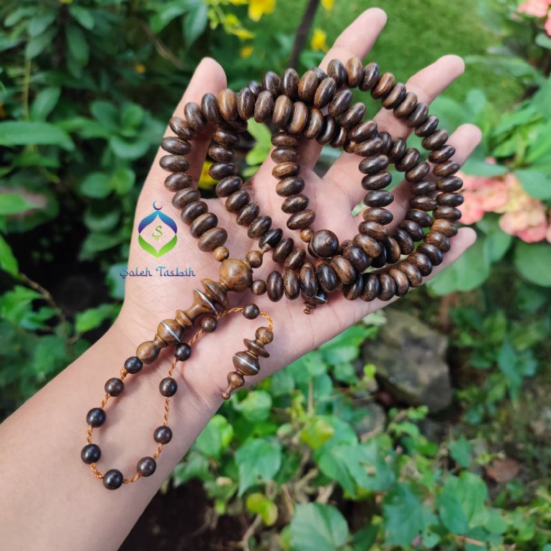 Tasbih Kayu Galih Kemuning Hitam Motif Pipih, Size 7mm x 12mm_Original