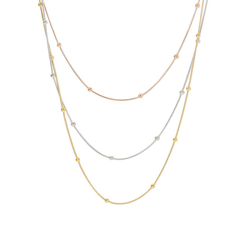 Kalung Titanium Tiga Layer Kombinasi Warna Rantai Itali Korea Style Wanita Anti Karat