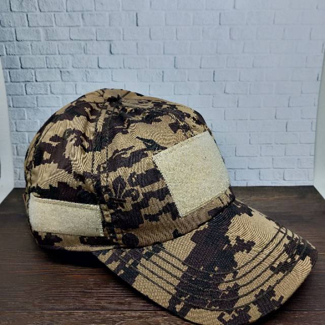 Topi tactical velcro loreng cream dan hitam