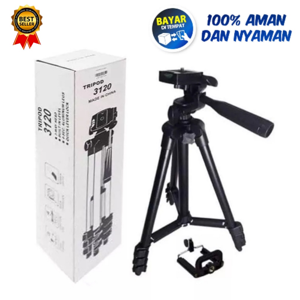 Tripod 3120 Black Tripod HP dan Kamera Universal 1M+ Free Holder U Kaki Stabilizer 1 Meter - Berkualitas