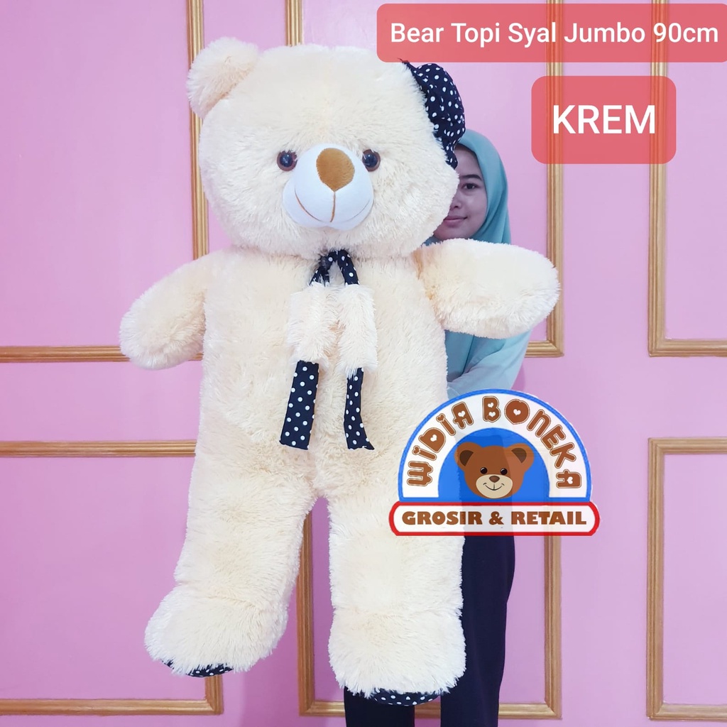 Boneka Beruang Teddy Bear Syal Topi Jumbo 90 cm