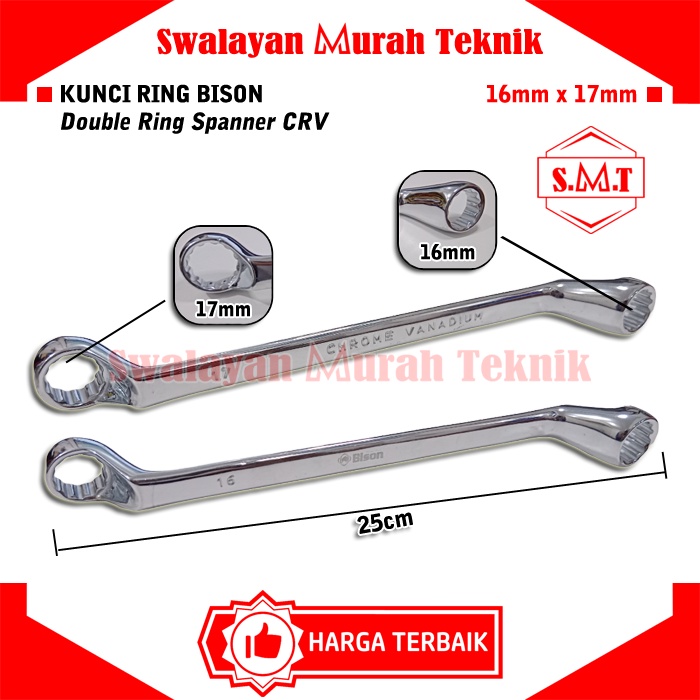 BISON KUNCI RING DOUBLE RENG SPANNER CRV 16MMX17MM