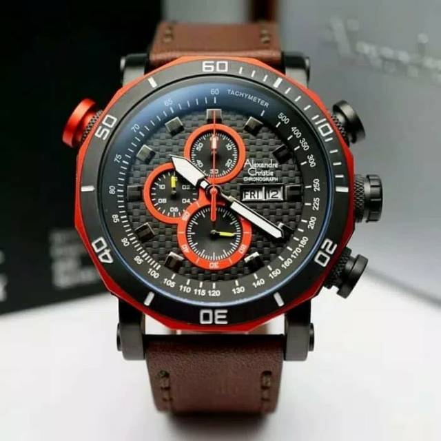 Jam Tangan Pria Alexandre Christie AC 6308 Black Coffe List Red