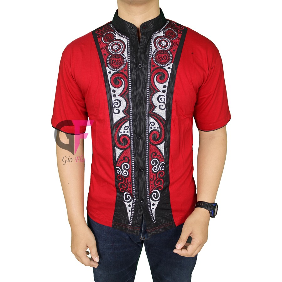 GIOFLO Kemeja Muslim Cowok Baju Koko Cowok Red / KKS 50