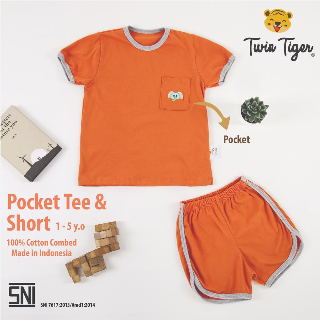 Twin Tiger Baby Setelan Kaos Anak Pocket Tee Baju retro - 0 - 5 tahun