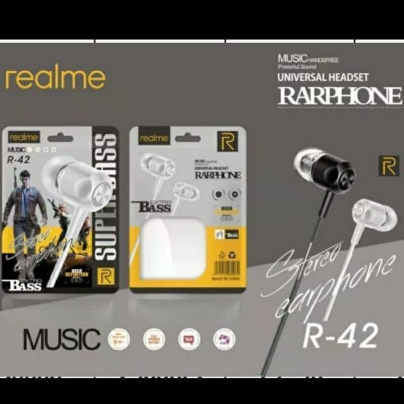 HF HEADSET/EARPHONE REALME R-42 UNIVERSAL STEREO EXTRA BASS