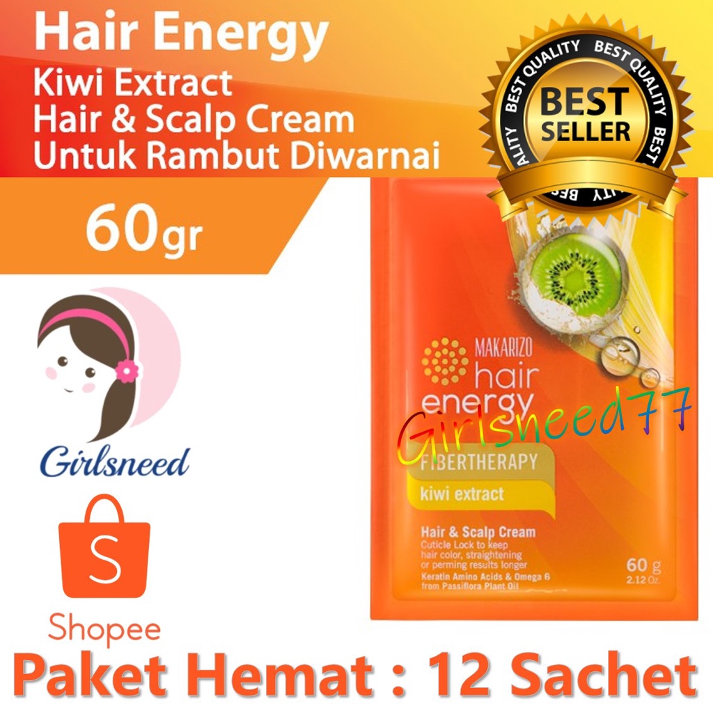 Makarizo Creambath 60gr x 12 Sachet KIWI EXTRACT Perawatan Rambut Warna Catok Blow Dry GIRLSNEED77