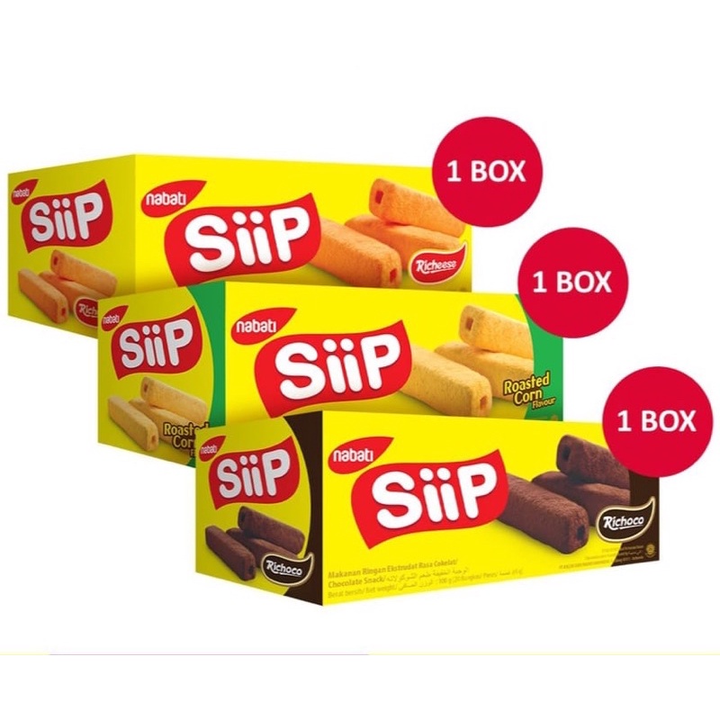 

Nabati Siip Bites Mix All Varian Rasa Keju, Jagung Bakar, Cokelat ( 20 pcs x 5g )