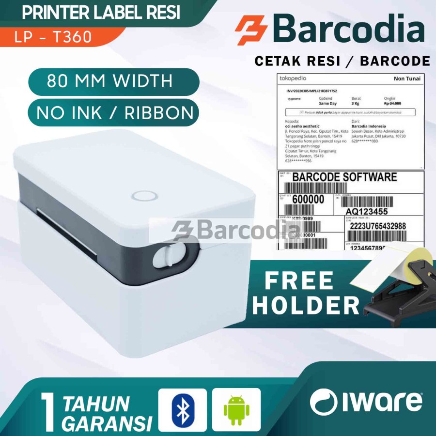 PRINTER BARCODE DT-360 USB + Bluetooth Label Thermal 80mm FREE HOLDER PRINTER BLUETOOTH BARCODE PRINTER RESI SHOPEE PRINTER LABEL ALAMAT