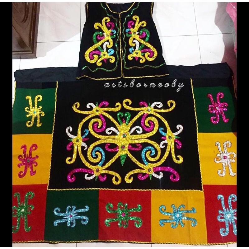 BAJU ADAT DAYAK CEWEK DEWASA ROK FULL COLOUR