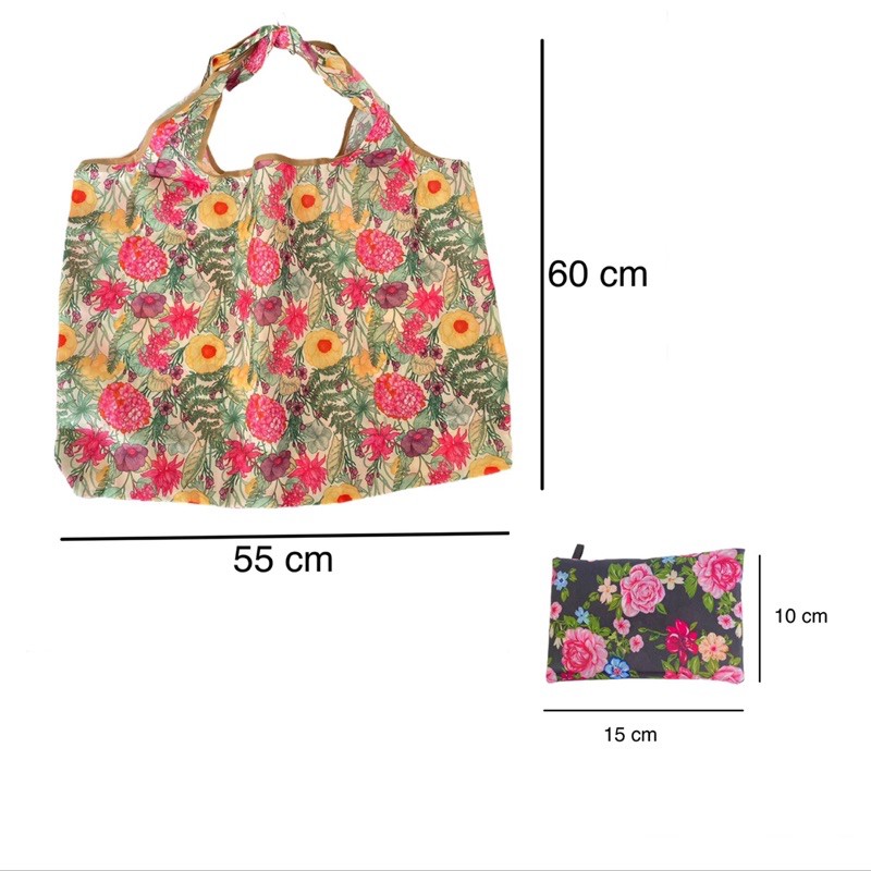 Tas belanja lipat wanita jumbo import tote shopping bag floral edition