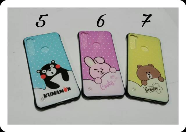 Bumper case glass timbul mix cartoon redminote 8