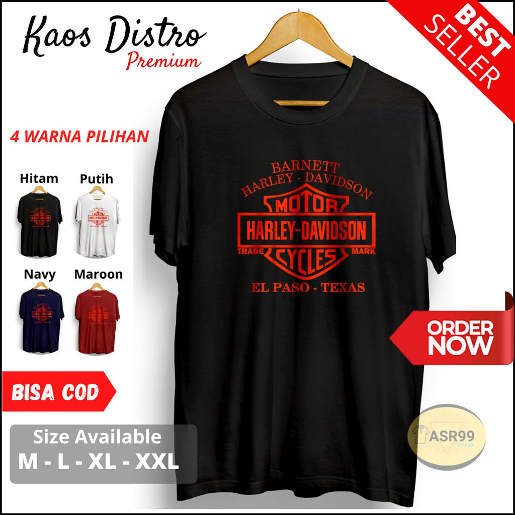 Tshirt Pria - Kaos Distro Pria Harley Davidson Original Jumbo Bigsize - Hitam, XL