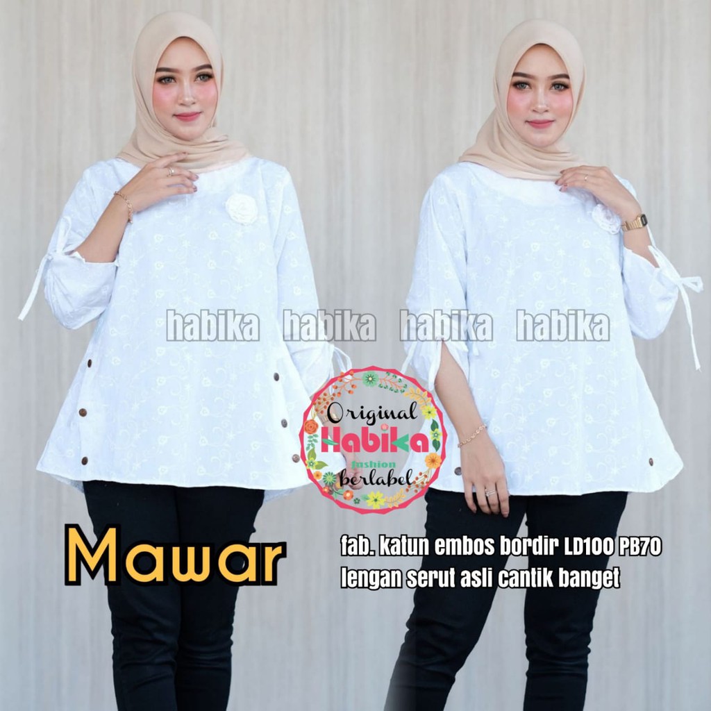 ORIGINAL BLOUSE MAWAR KATUN PUTIH BORDIR GBM