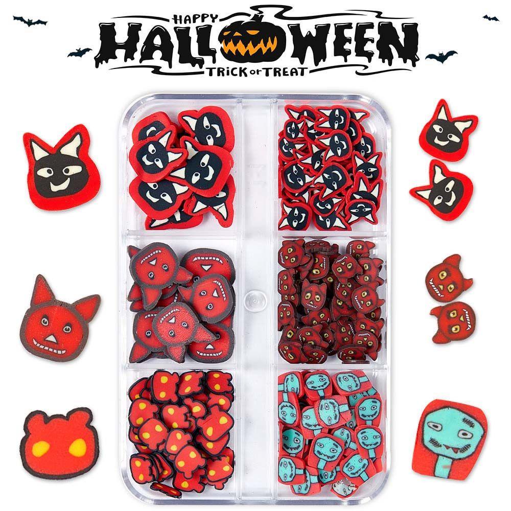 Mxbeauty Halloween Kuku Serpihan Hantu Warna Campur DIY Nail Art Perhiasan Tanah Liat Lembut Setan Kuku Serpihan Slice