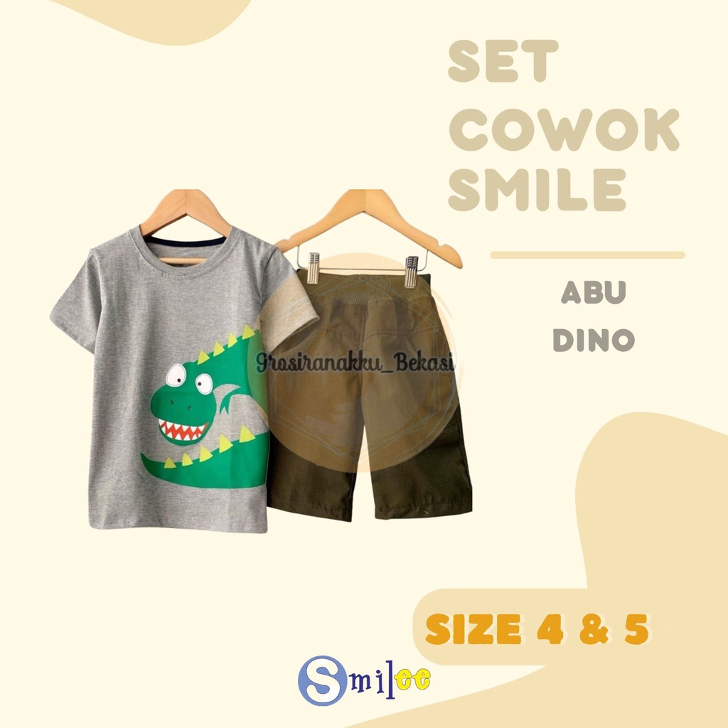 Setelan Anak Cowo Abu Dino Size 4&amp;5thn Murah