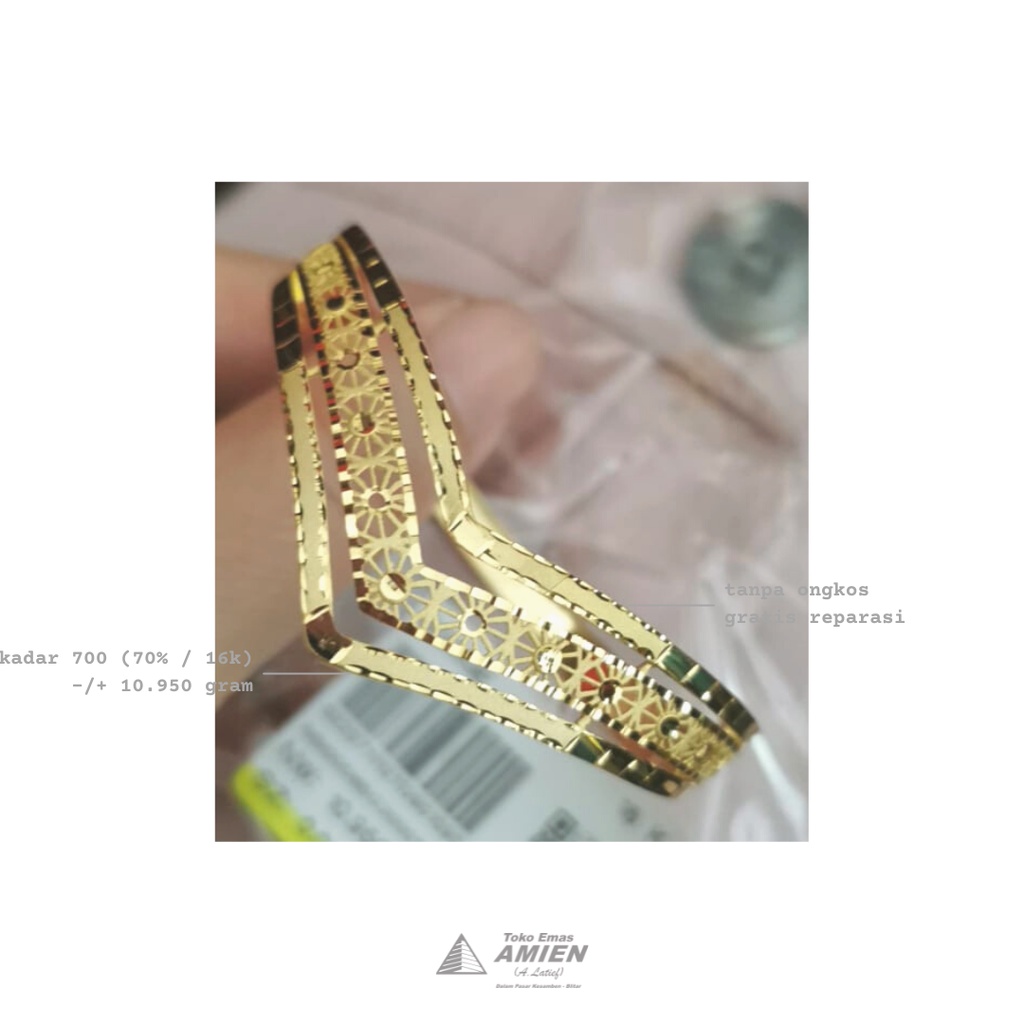 Toko Emas Amien Gelang Emas Asli BG Kadar 700 (70% / 16K) 10.950 Gram - Bangle Aurel Motif 3 Layer