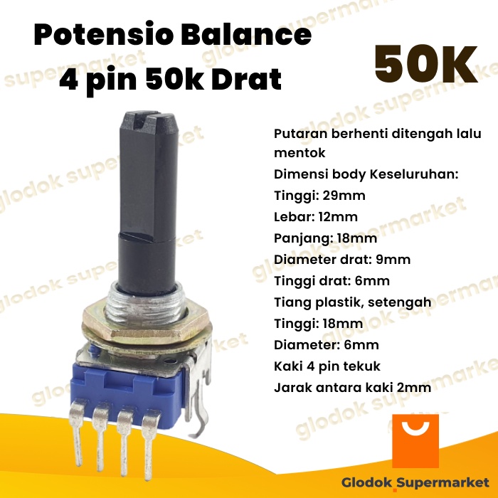 Potensio Balance 4 pin 50k Drat Stereo Kaki 4 Tekuk Segi Biru 503