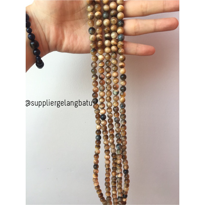 supplier akik tiger eye kuning 8mm natural bongkah gelang kalung batu biduri sepah kalimantan lokal