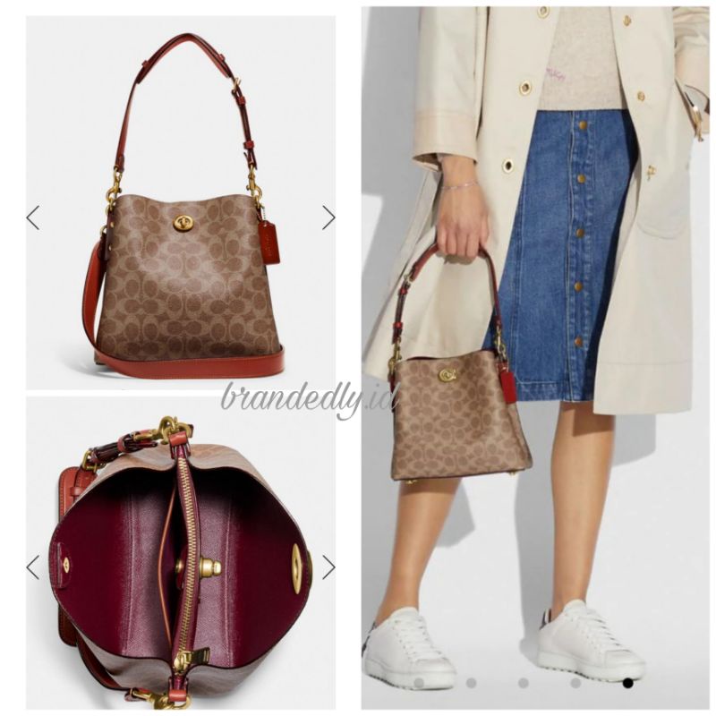 Tas Coach Original USA, Coach Willow Signature Tan Rust Bucket Bag, Coach Butik/Retail
