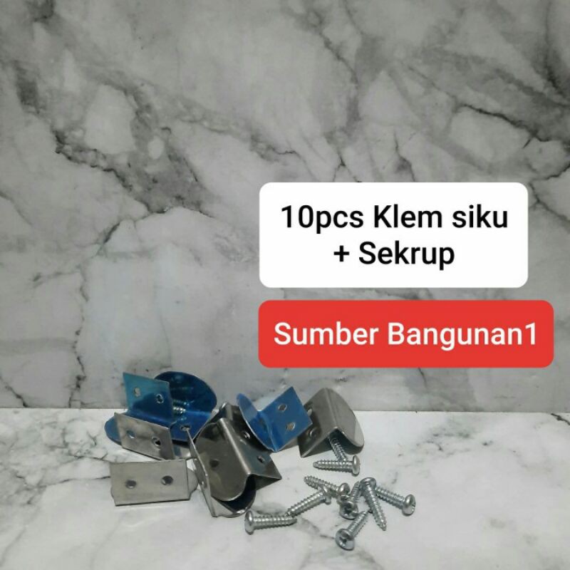 Klem siku L penjepit kaca + sekrup 10pcs penahan meja