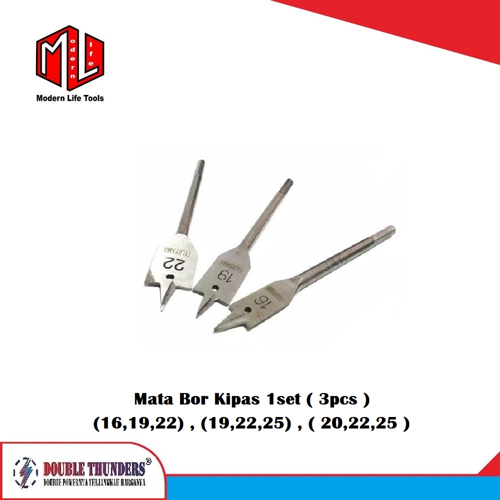 Mata Bor Kayu Kipas Set 3Pcs ( 16,19,22 ), ( 19,22,25 ), (20,22,25 )