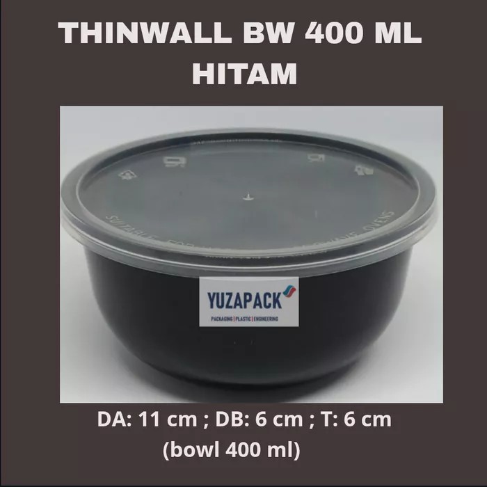 Thinwall Bowl 400 ml Hitam Take Away Plastics Microwave