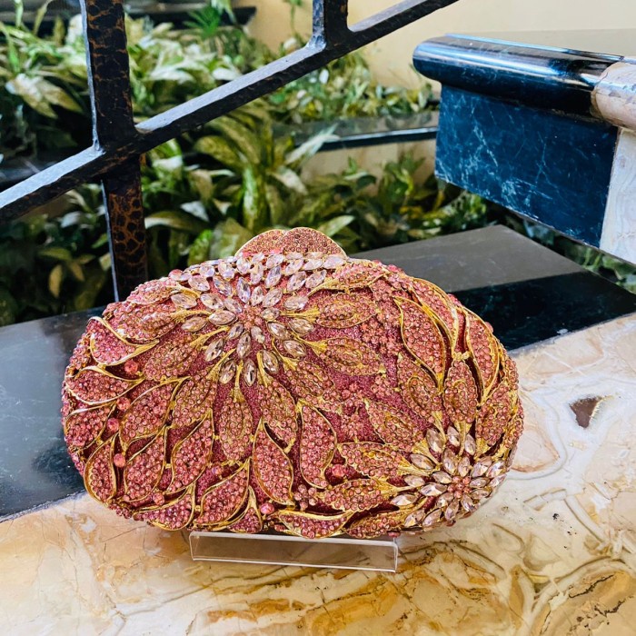 Tas Pesta / Rossini Clutch Swarovski Pink 13 Mewah Cantik