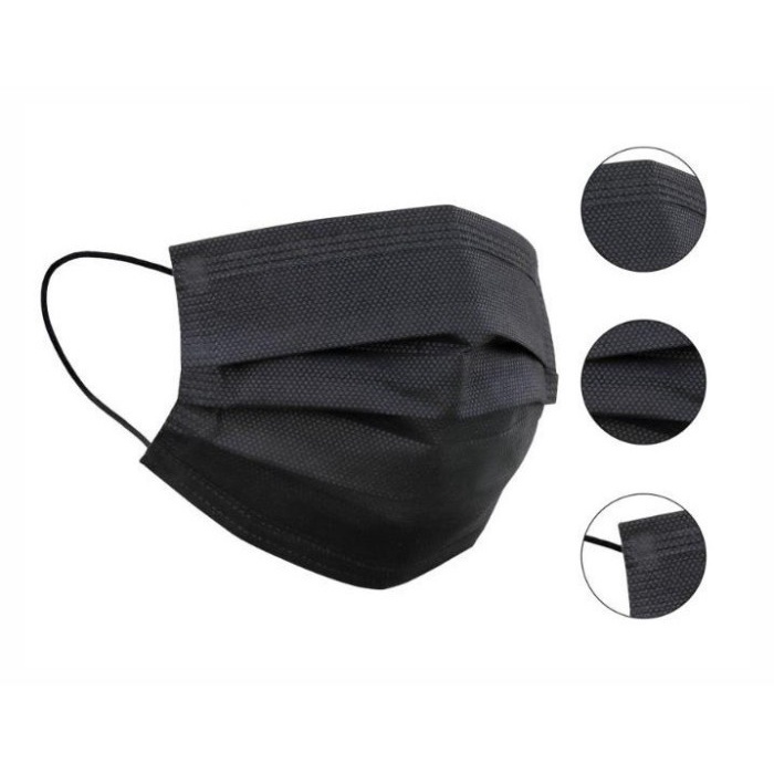 [Isi 50] Masker Hitam 3ply Disposable Earlopp isi 50 Grosir