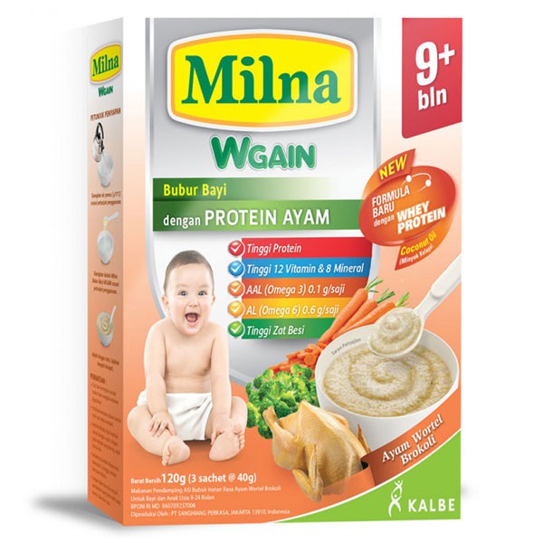 Milna Bubur Bayi Wgain 8 Plus Ayam Wortel Brokoli 3 X 40 Gr