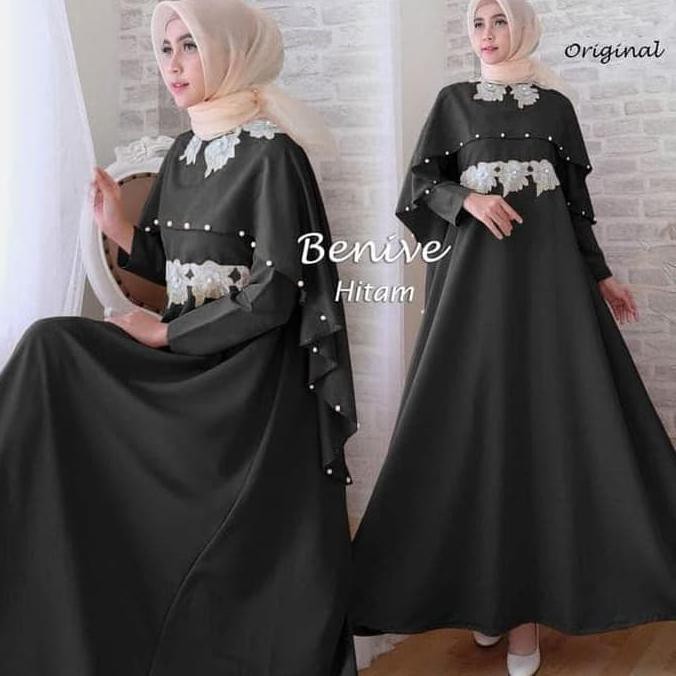 BAJU GAMIS MUSLIM BENIVE HITAM / GAMIS PESTA MEWAH / GAMIS KONDANGAN