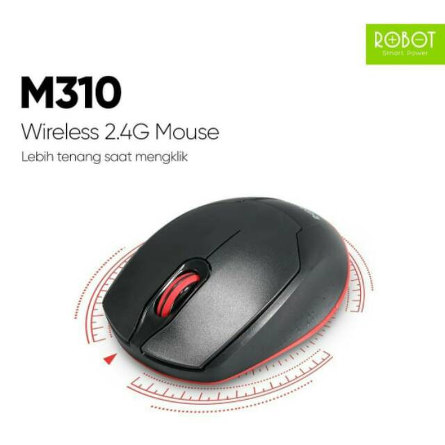 MOUSE WIRELESS ROBOT M310 2.4GHz SILENT OPTICAL 1600DPI RECEIVER USB FOR PC &amp; LAPTOP GARANSI RESMI