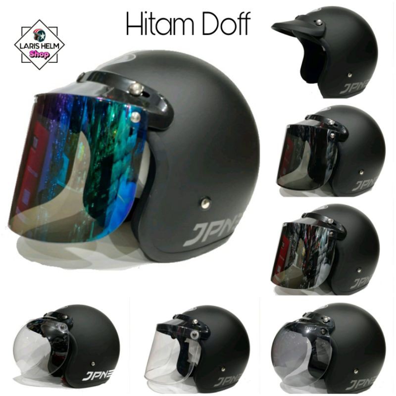 Helm Jpn Pria Wanita Retro Hitam Doff Pria Dewasa