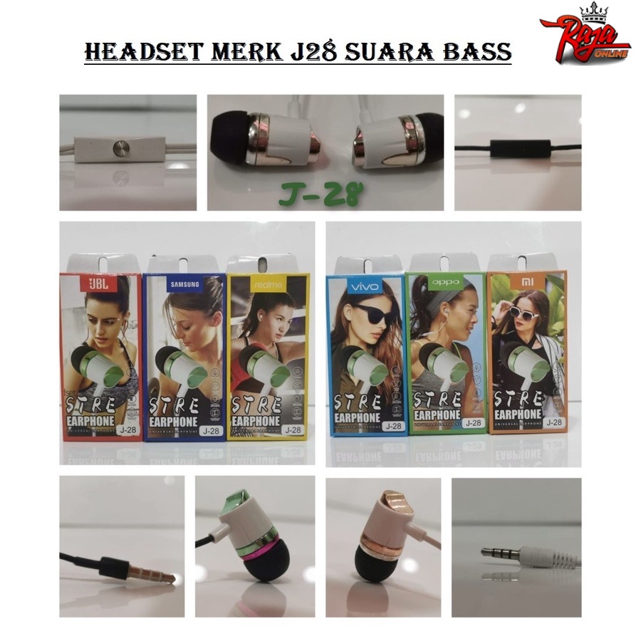 J28- Headset Bass Earphone In-ear 3.5mm Headphone Mikrofon Model Crome