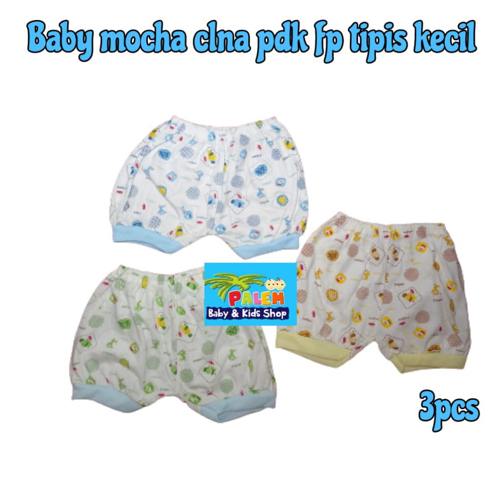 3pcs-Baby Mocha Celana Pendek fullprint kecil motif usia  newbron