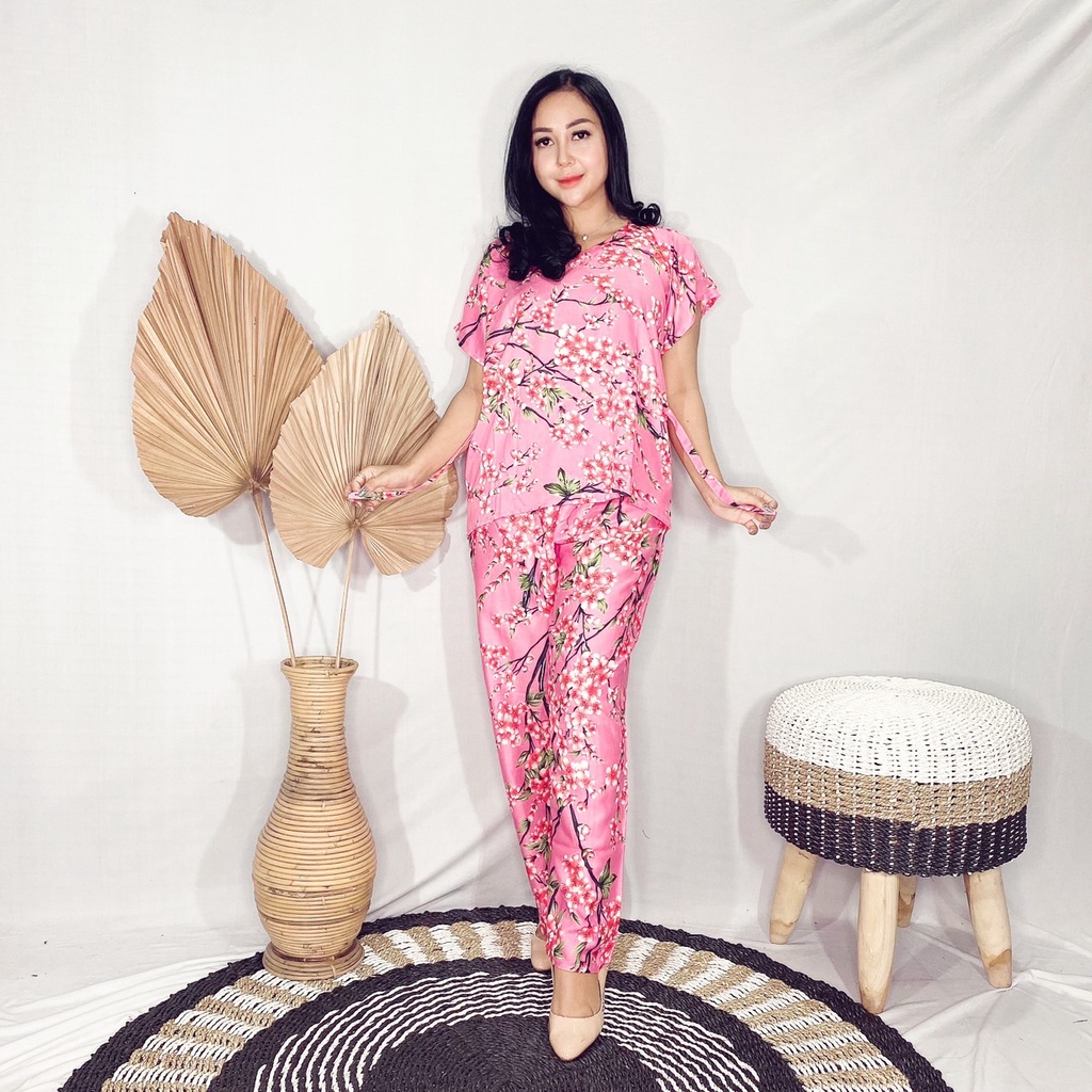 Daster Babydoll Panjang Bali-SET PANJANG PEACH