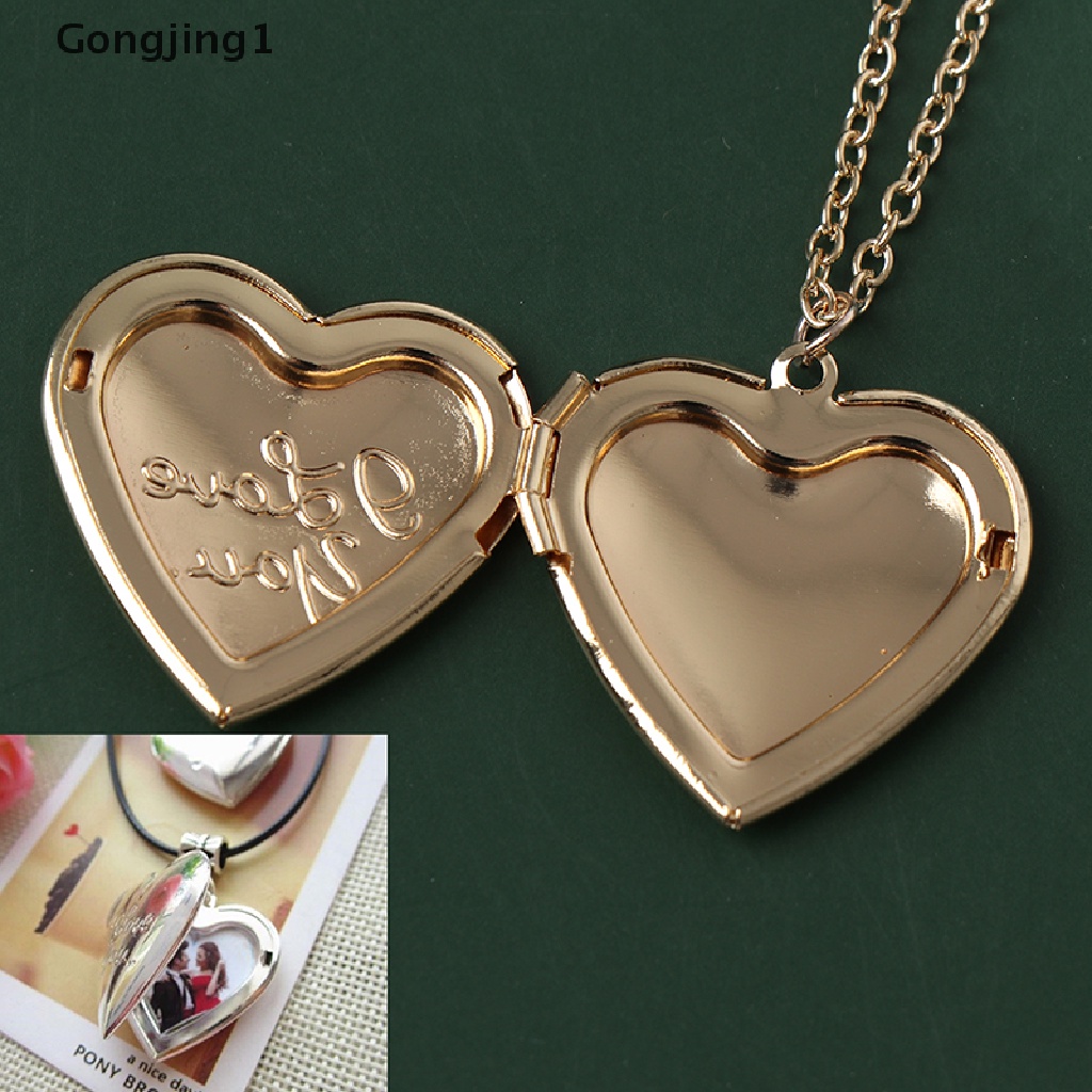 Gongjing1 Kalung Rantai Liontin Locket Foto Keluarga Bentuk Hati Glossy Dapat Dibuka