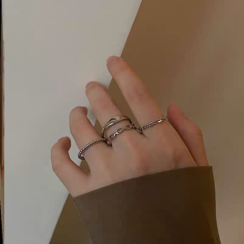 YEEZII 6pcs / Set Cincin Model Terbuka Adjustable Desain Hollow Warna Silver Gaya Retro Untuk Wanita